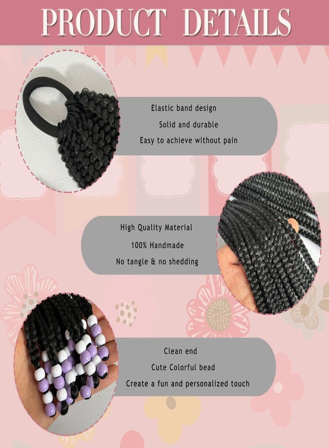 قطعتان من ذيل الحصان للأطفال مع خرز بطول 10 بوصات - تسريحات شعر ذيل الحصان المضفرة للفتيات الصغيرات، ضفائر لطيفة مع خرز، ذيل حصان للأطفال ذوات البشرة السمراء (خرز بنفسجي بطول 10 بوصات) - Image 3